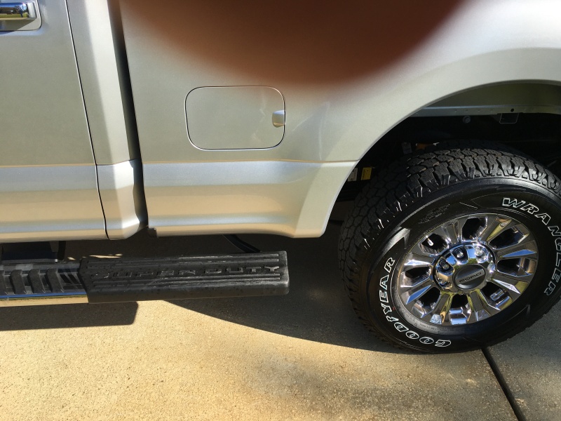 Running board extends all of the way to aft fender, and one can also put a foot on top of the tire if necessary when fueling aux tank.