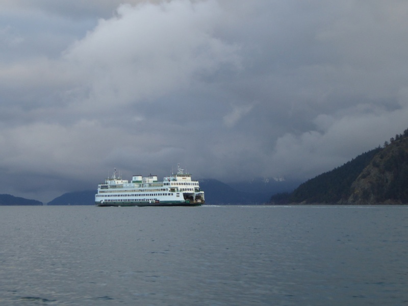 San Juan Island ferry coming out of Thatcher Pass in front of Blakely Island