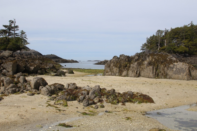 Sandy beach in Weeteeam Bay, Aristazabal Island west coast