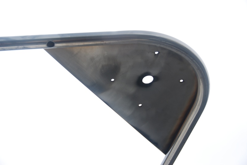 Sea Angel's mounting plate with mounting holes ready for GOLITE #  2020. Hole in bottom of the bow rail is for the power/control cable feed back thru the rail to the power panel, behind the helm.
