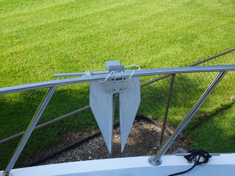secondary bow anchor Fortress FX11 in holder with light line as back up.  Use either 200 feet of secondary 1/2" 3 strand, or 200 feet of 3/8" 3 strand nylon