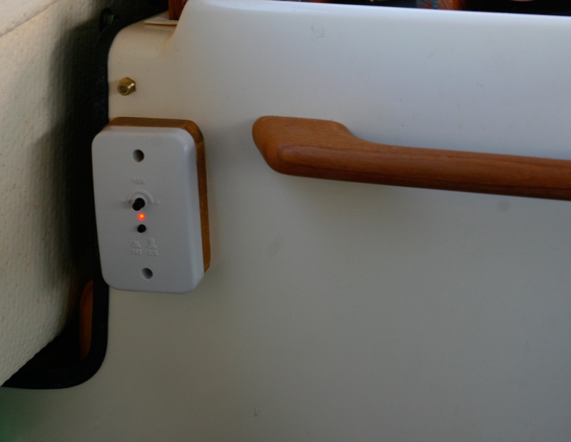 Shakespeare-TV-Amplifier: I redesigned the bulky mount and made a spacer to flush mount the amplifier box out of the way in front of the copilot seat. This box has a variable gain amplifier and ON OFF switch with LED indicator . When the amp is off, the external tv cable input is routed directly to the TV.