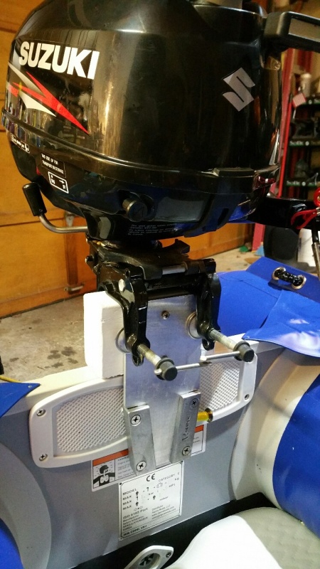 Shown mounted to Kaboat.  The added height was my decision and would be motor and owner preference.   This does not budge under full power.  The clamps are a bit off the aluminum and I will likely correct that just because.  There are screws on the other side to keep the motor centered anyway.