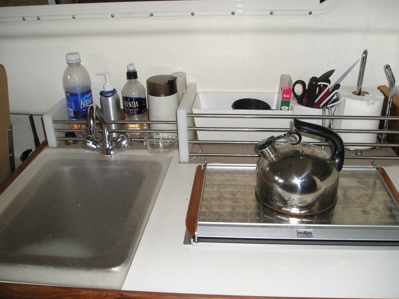 Sink cover.  Galley organizer (made by Fred on Anita Marie)