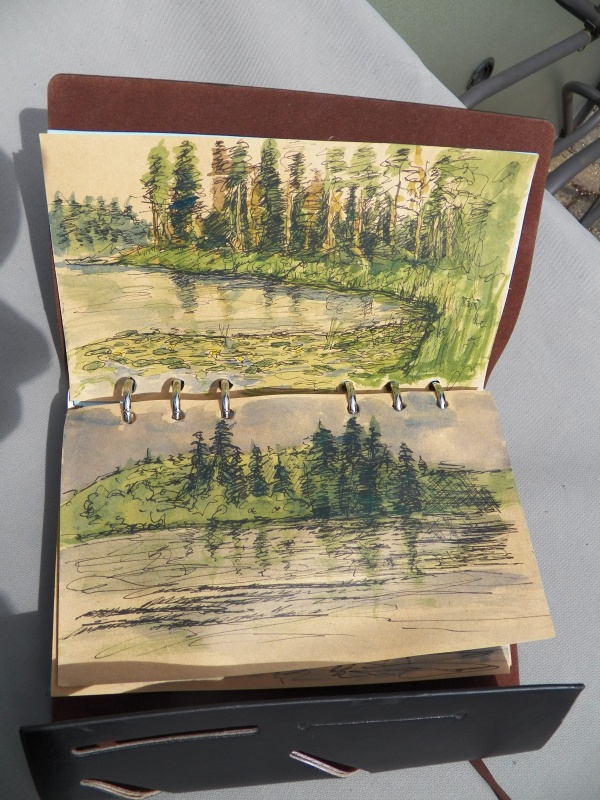 Sketches of Swan Bay and Garden Island from the log.
