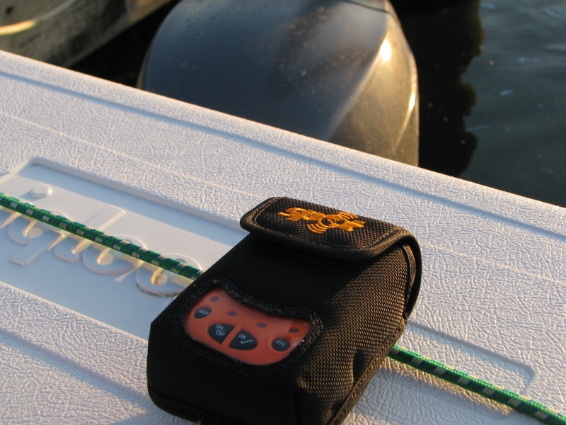 SPOT device latched over the bungee on the cooler, with a clear view of the sky.  "Check-In OK" we're here.