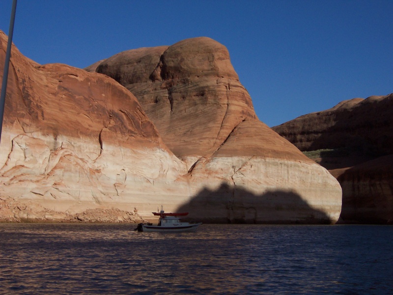 Sun 4/21 Another shot of Voyager anchored in the Escalante River Arm just short of Explorer Canyon