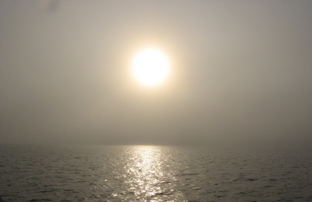 Sun burning through the fog