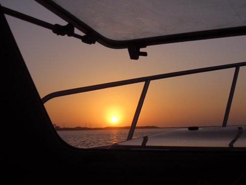 Sunrise out the center windshield