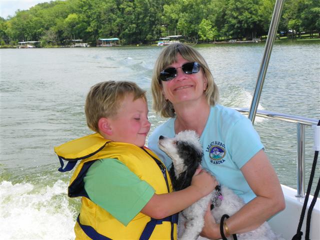 Tennison, Cathy and Panda the boat puppy