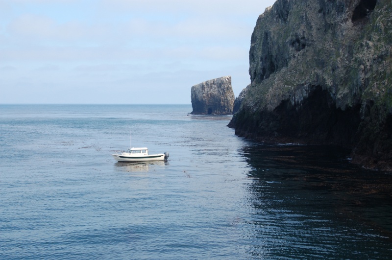 The anchorage outside Landing Cove: 50 feet of depth with a lot of surge.  At the cliff depth is about 35 feet.  If there is any weather at all it is not a safe anchorage.