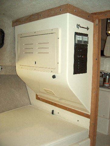 The berth area behind the console on a Parker.  Note forehead friendly angle.
