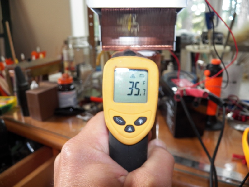The cold side of the chip quickly cools the copper pipe.