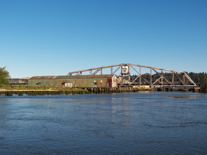 The muddy Wishkah River made famous (to some) by Kurt Cobain.  You need to call one hour in advance for the bridge tender to open, but the CD 16 can fit at all tides with antennas down.