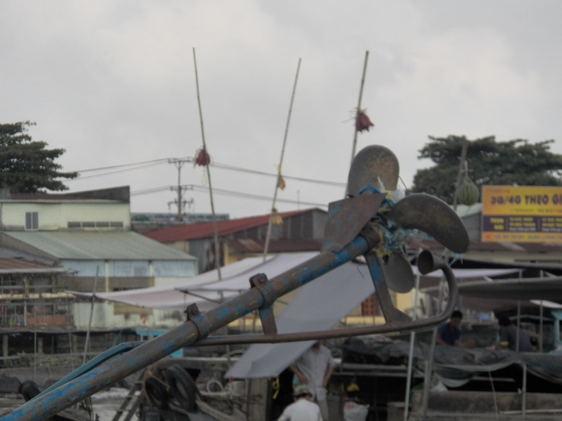The props were often entangled with plastic bags, rope and other garbage.  Lifted out of the water, the engine would race and throw some off.  No reverse on most, so you need a fellow boater and shut down if it won't fling off.