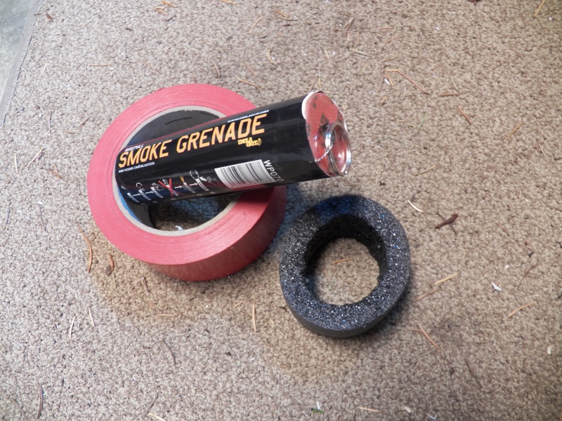 These flares are about $5 at paint ball gun places.  Warrior wannabes use them to obscure themselves from the "enemy."  You can see what they do on YouTube. These put out an amount of smoke that seems to be right between the $20 hand-held "boating" flares and the $50 floating flares.