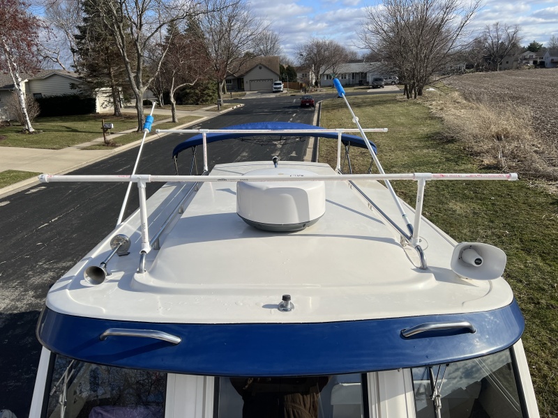 This is a kayak rack mockup I made earlier. The final rack is exactly the same, but made out of SS and uses hinged tees to attach to the hand rails.