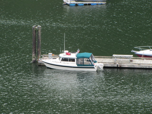 Tied up at floating dock, Stuart Island