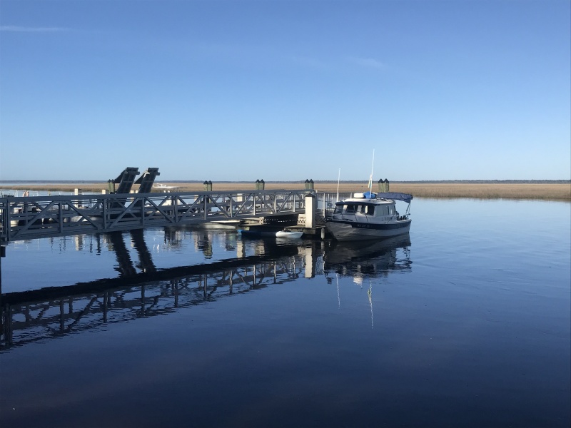 Tied up to the dock at Plum Orchard