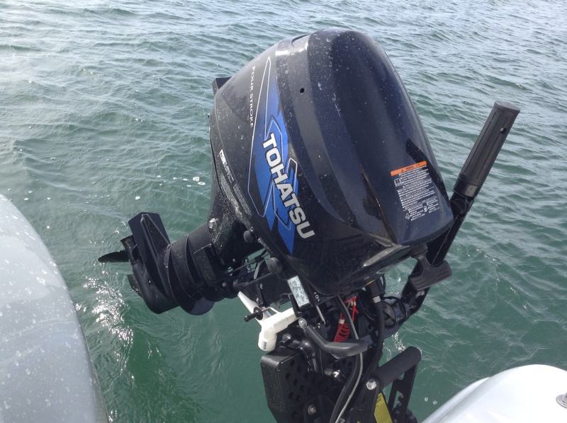 Top view. On October 8, 2013, I showed the set-up to my mechanic, who told me that this type of motor was not designed to spend the majority of its time tilted out of the water.  If the engineers wanted to design it that way, they would have implemented a secure locking mechanism.  He nevertheless was impressed with the improvisation, and could see that it securely held the motor in place.