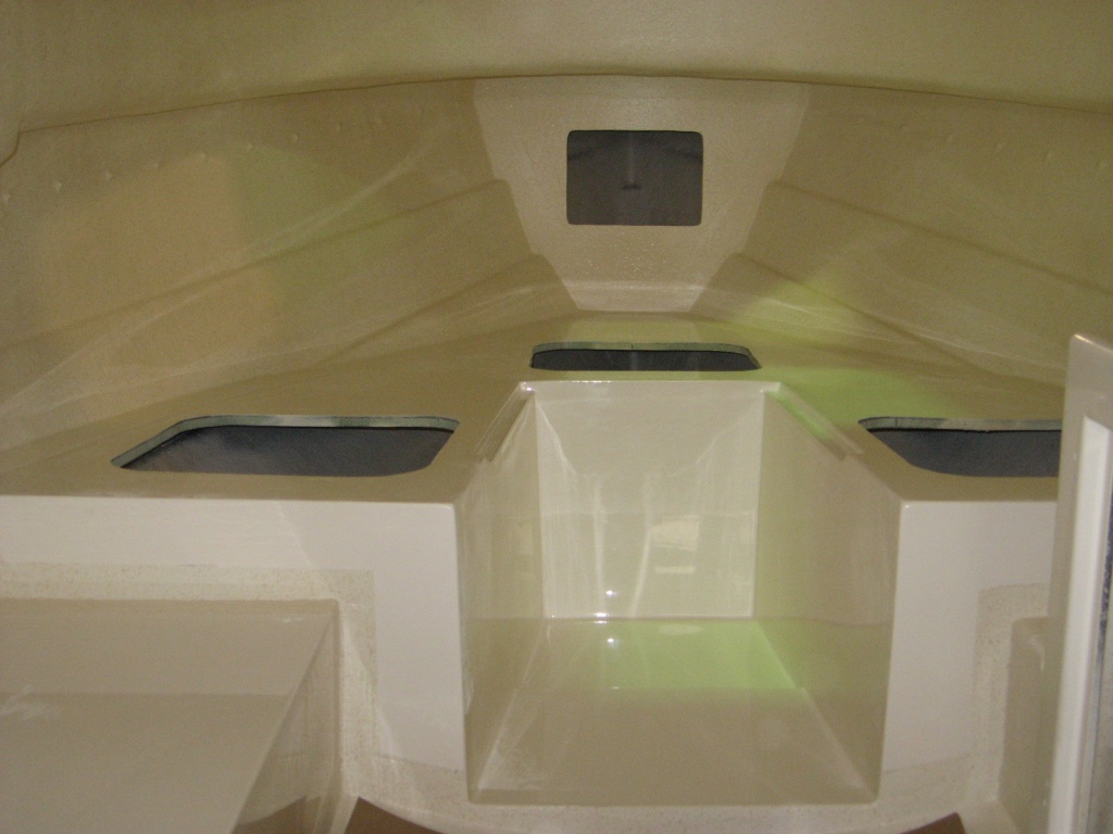 V-berth interior after gelcoat completed