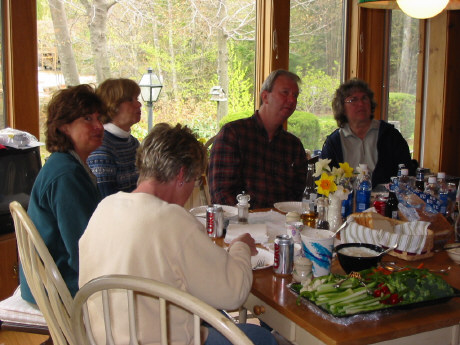 Valerie, Carol, Becky, Rick and Carol chowing down while discussing the next destination.