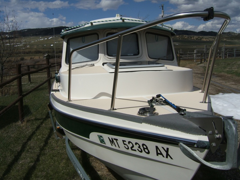 view of 3-M non skid on gunwale and carpet to cushion knees when anchoring