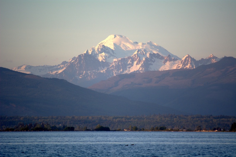 View of Mount Baker at sunset from the Swinomish channel