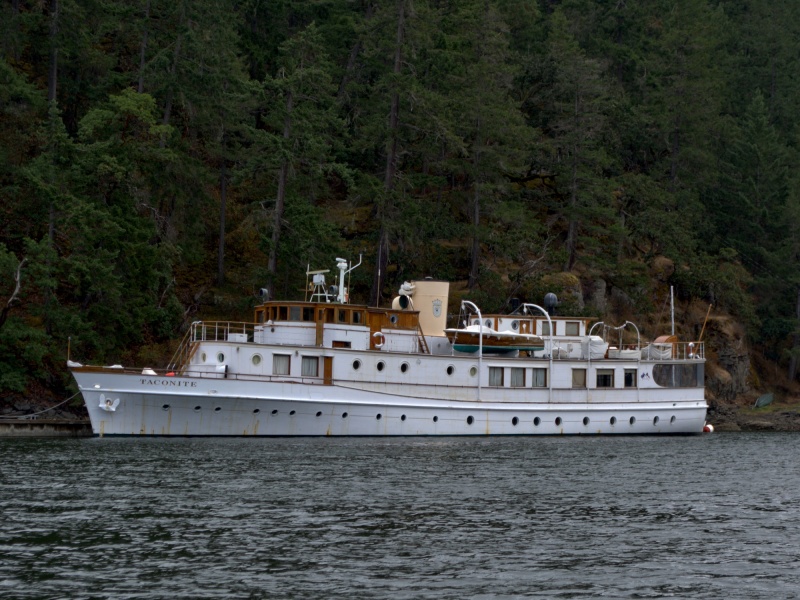 Vintage yacht in Maple Bay. Taconite, 125' 1930 yacht commissioned by the Boeing family.