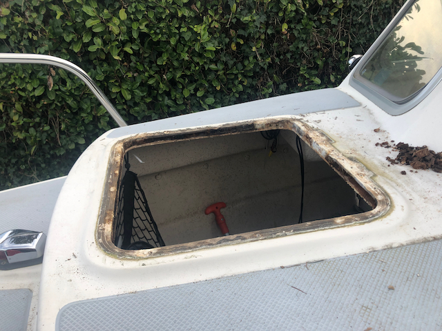 Water damage 2 to 3 inches to starboard.
