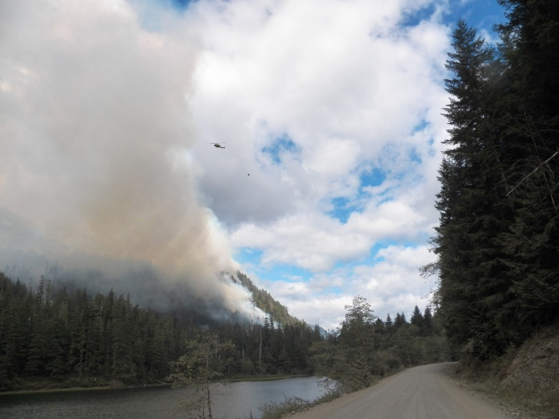 When driving out, we came across several of the fires.  The little town of Zeballos had been evacuated, but we were able to pass by.