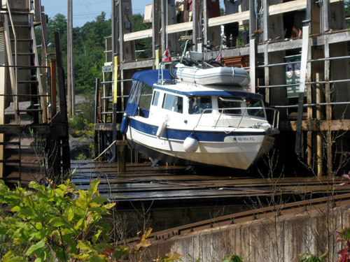Wild Blue in the Big Chute Marine Railway