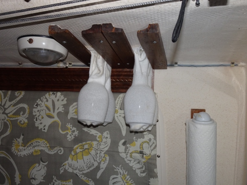 Wine glasses in white sox, and holder.  paper towel holder.  All inderior lights are LED.  Many have dual red and white, bright and dim settings.