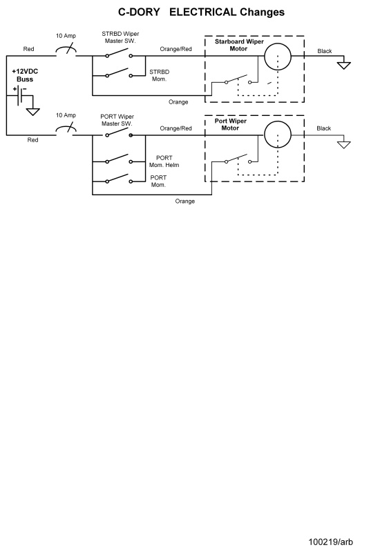Wiper Motors momentary switch wiring for Port & helm control. An additional single momentary switch has been added for the window washers. It is fused and operated separately for manual use. The wiring diagram will be added later.