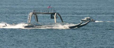 Worlds wierdest Catamaran. 100' Hull length. Hopefully, not the new TomCat prototype!