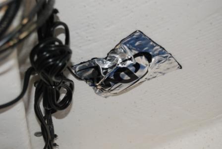 XM radio antenna adhesive covering/mount for recieving through fiberglass deck, in v-berth